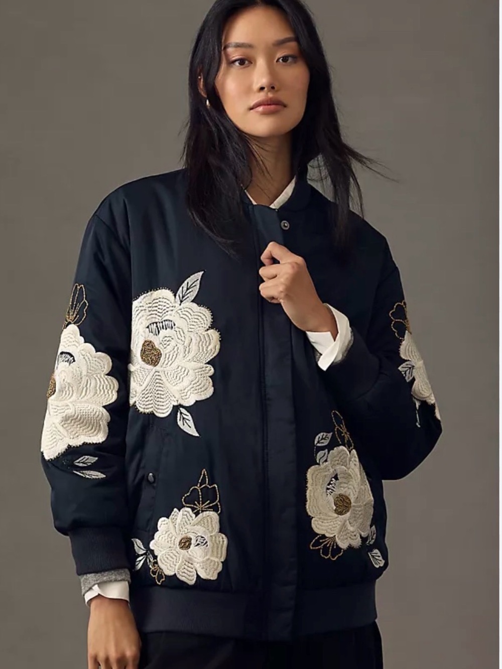 NWT Anthropologie Maeve Black Embroidered Bomber Size Small